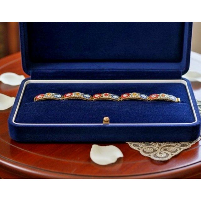 Vintage Italian Micro Mosaic Bracelet Gold Tone Floral Geometric 7.5 Inch